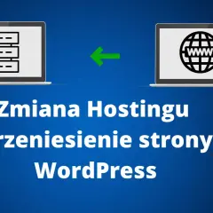 Dwa laptopy połączone strzałką, symbolizujące przenoszenie strony.