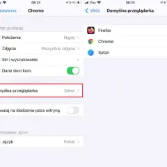 Ustawienia domyślnej przeglądarki. Wybierz Chrome, aby zmienić przeglądarkę na Google.