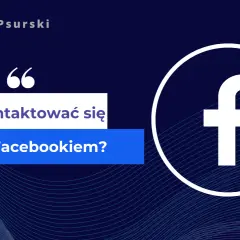 Grafika z logo Facebooka i tekstem "Jak skontaktować się z Facebookiem?".