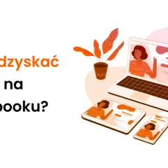 Jak odzyskać konto na Facebooku? Ilustracja pokazuje laptop i tablety z podobnymi interfejsami, sugerując rozwiązanie problemu.