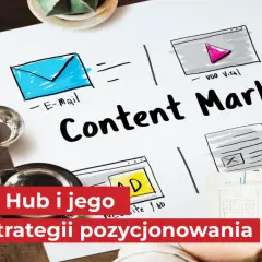 Content publisher co to? Schemat content marketingu z ikonami: e-mail, wideo, reklama, wykres ROI. Na dole tekst: Content Hub i jego rola w strategii pozycjonowania.