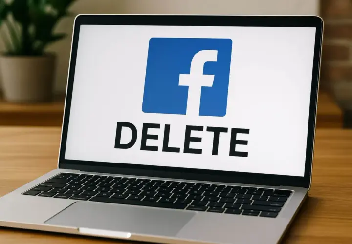 Laptop z logo Facebook i napisem DELETE.