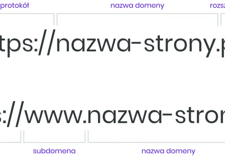 Schemat adresu URL z rozszerzeniem .pl, wskazującym, że domena co jaki kraj jest polska.