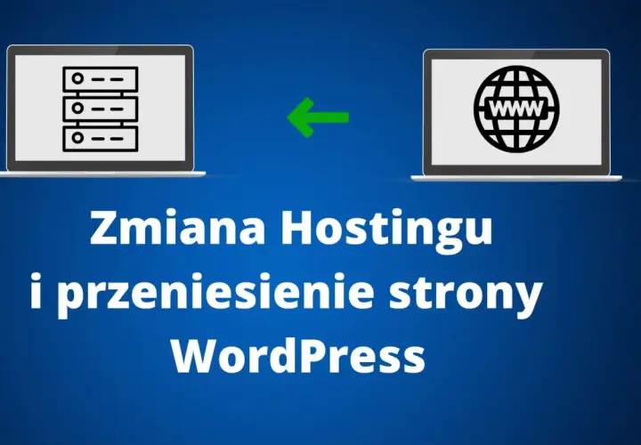 Dwa laptopy połączone strzałką, symbolizujące przenoszenie strony.