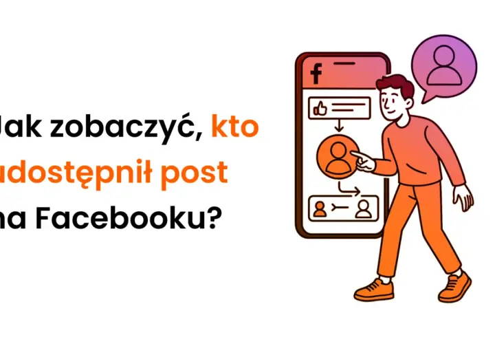 Dowiedz się, jak sprawdzić, kto udostępnił post na Facebooku. Ilustracja pokazuje mężczyznę wskazującego na ekran telefonu z ikonami profili.
