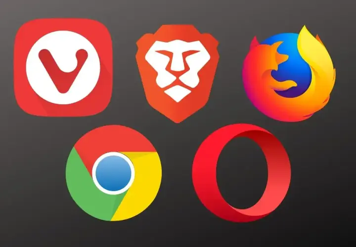 Ikony przeglądarek: Vivaldi, Brave, Firefox, Chrome, Opera. Która przeglądarka jest najlepsza?