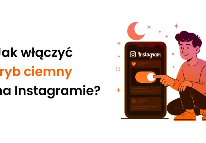 Chcesz wiedzieć, jak zmienić Instagram na czarny? Ilustracja pokazuje, jak włączyć tryb ciemny na Instagramie, z ikoną księżyca i gwiazd.