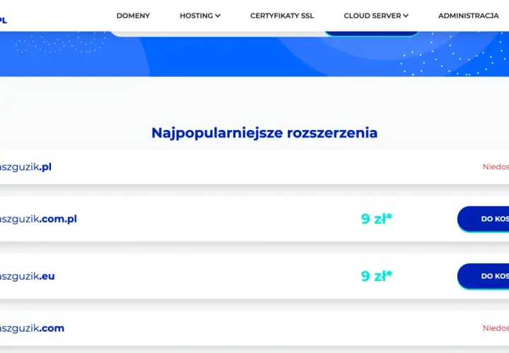 Sprawdź, jak kupić domenę: tomaszguzik.com.pl i tomaszguzik.eu dostępne w promocji za 9 zł.