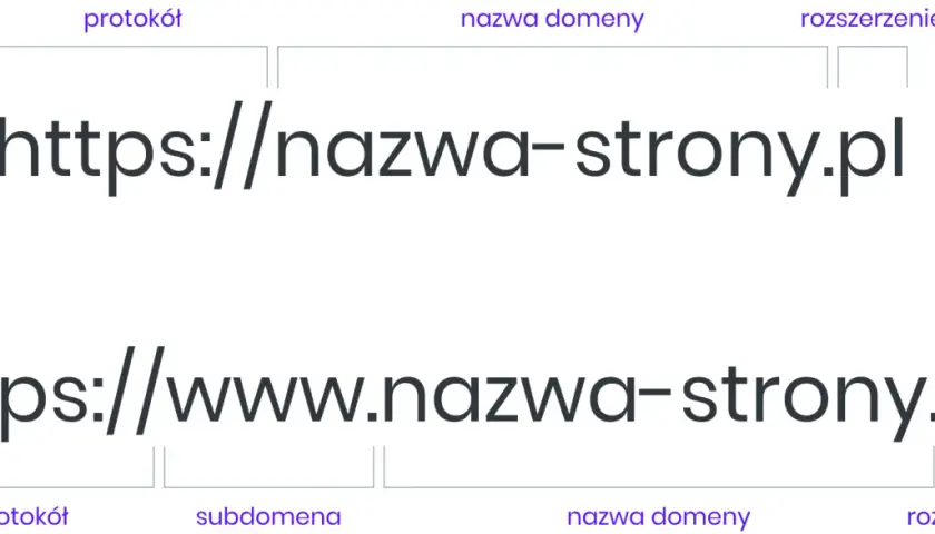 Schemat adresu URL z rozszerzeniem .pl, wskazującym, że domena co jaki kraj jest polska.