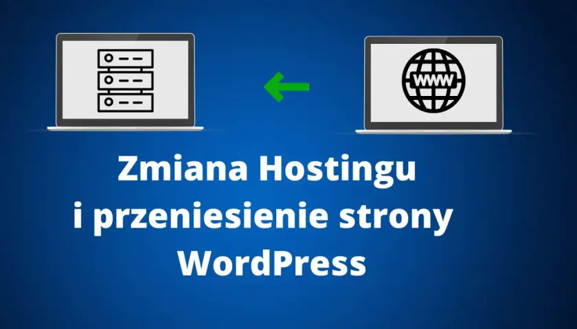 Dwa laptopy połączone strzałką, symbolizujące przenoszenie strony.