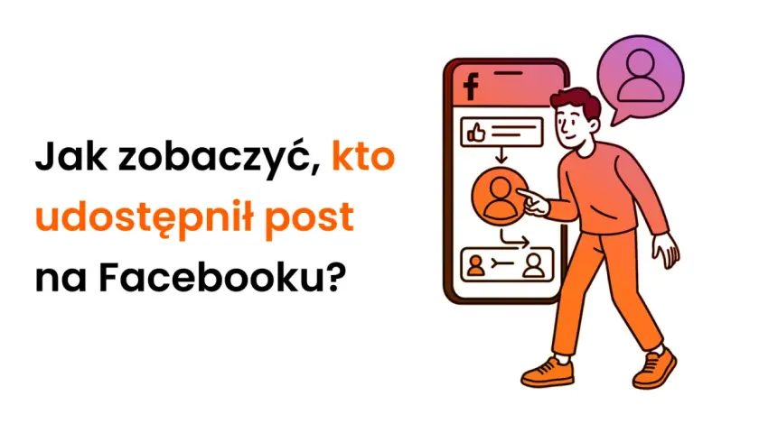 Dowiedz się, jak sprawdzić, kto udostępnił post na Facebooku. Ilustracja pokazuje mężczyznę wskazującego na ekran telefonu z ikonami profili.