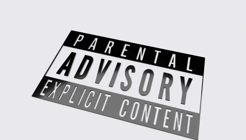 Naklejka "Parental Advisory Explicit Content" ostrzega przed treściami nieodpowiednimi dla dzieci. To znak, że zawartość jest "awesome" i może zawierać mocne słownictwo.