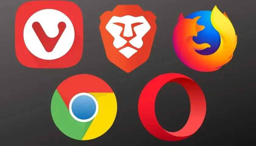 Ikony przeglądarek: Vivaldi, Brave, Firefox, Chrome, Opera. Która przeglądarka jest najlepsza?