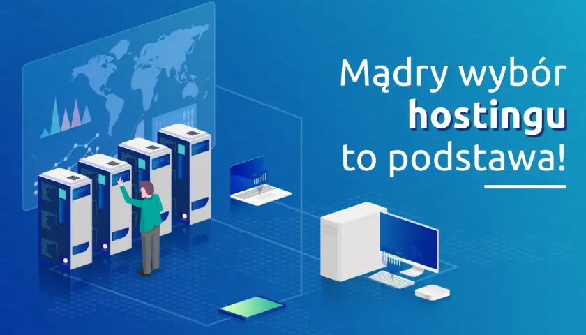 Mądry wybór hostingu to podstawa! Człowiek zarządza serwerami, gdzie domena i hosting tworzą fundamenty cyfrowego świata.