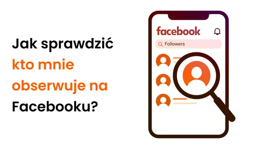 Jak sprawdzić na Facebooku kto mnie obserwuje? Grafika pokazuje ikonę lupy nad listą profili, sugerując wyszukiwanie obserwujących.