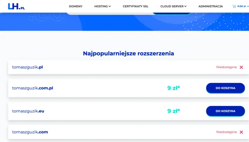 Sprawdź, jak kupić domenę: tomaszguzik.com.pl i tomaszguzik.eu dostępne w promocji za 9 zł.
