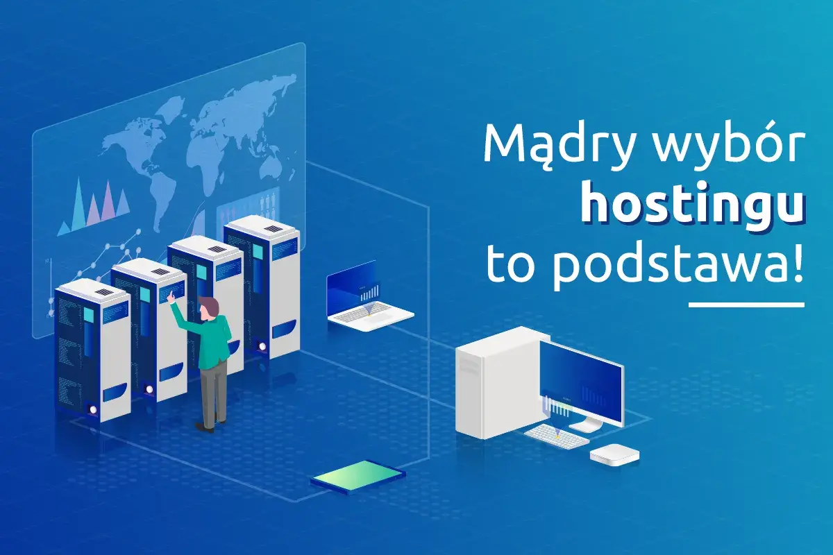 Mądry wybór hostingu to podstawa! Człowiek zarządza serwerami, gdzie domena i hosting tworzą fundamenty cyfrowego świata.
