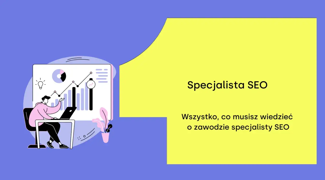 Ilustracja przedstawia specjalistę SEO analizującego dane. Dowiedz się, content publisher co to znaczy i jak zacząć karierę w tej branży.