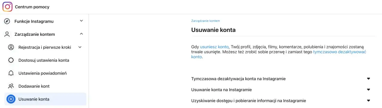 Centrum pomocy Instagram: jak usunąć konto. Dowiedz się, jak trwale usunąć konto lub tymczasowo je dezaktywować.