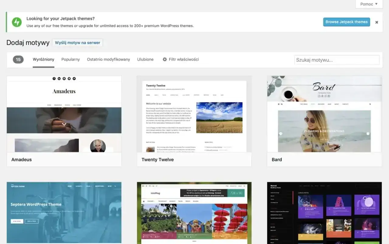 Wybieraj darmowe motywy WordPress, by dowiedzieć się, jak założyć bloga za darmo. Dostępne są szablony Amadeus, Twenty Twelve, Bard i inne.