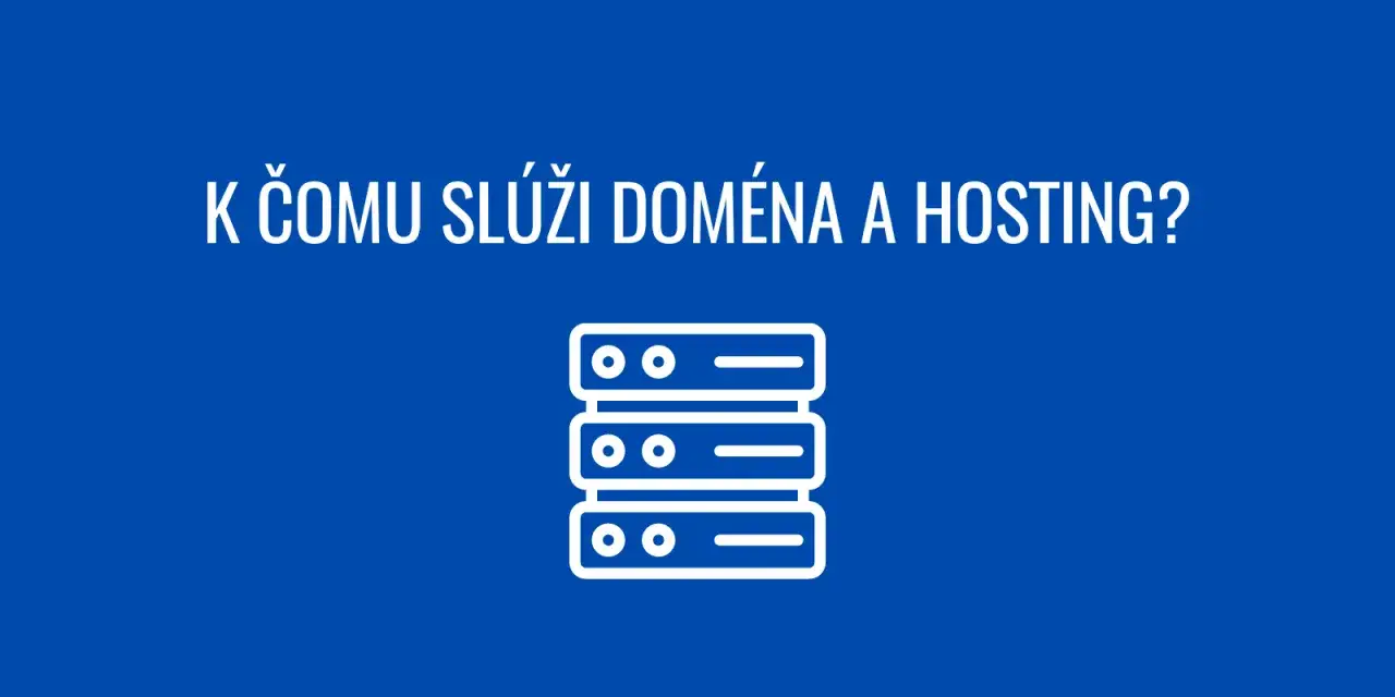 K čemu slouží doména a hosting? Ikona tří serverů na modrém pozadí.