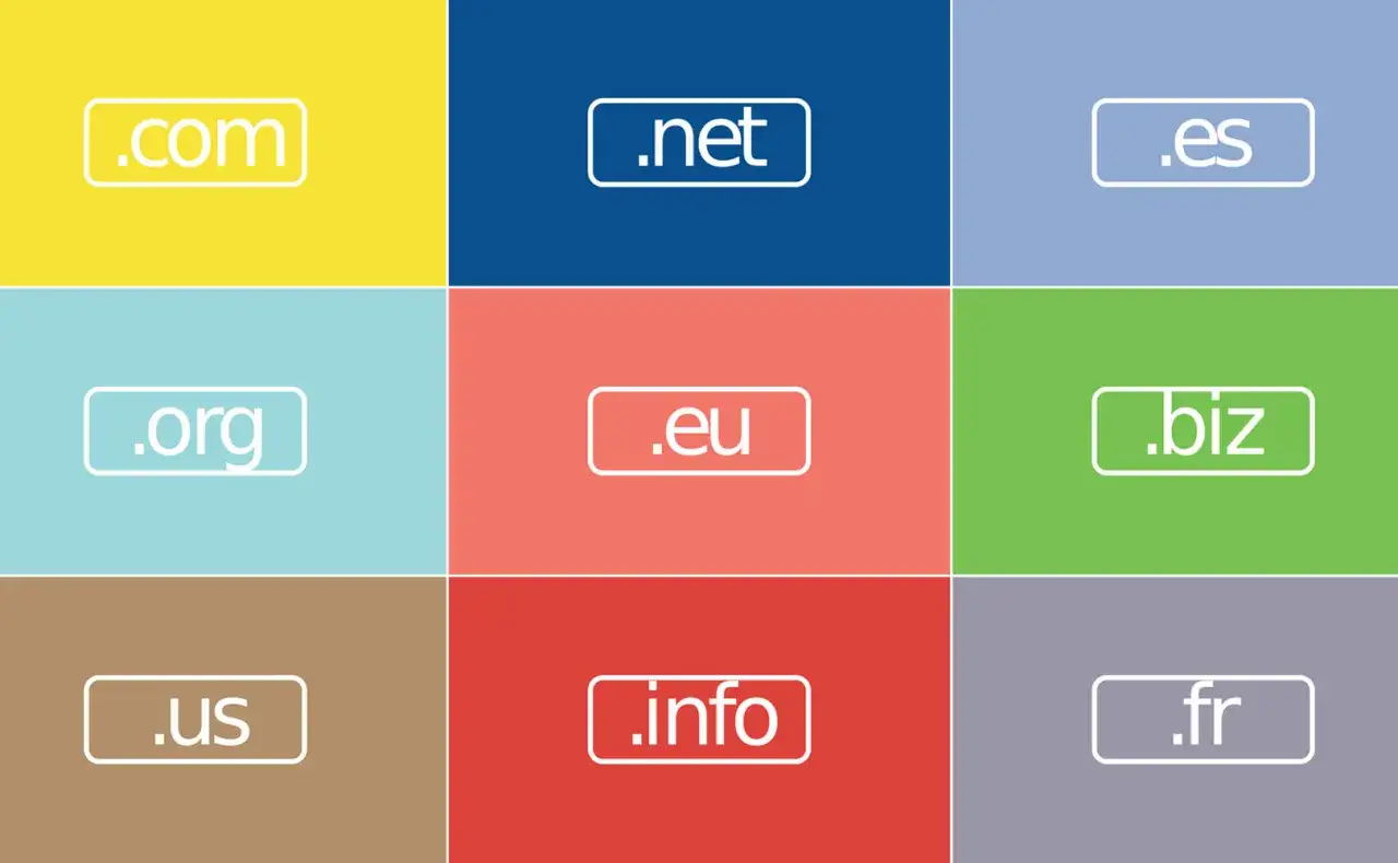 R&oacute;żne końc&oacute;wki domen, np. .com, .org, .net, .eu, .biz, .info, .us, .es, .fr, pokazują, co to jest domena internetowa.